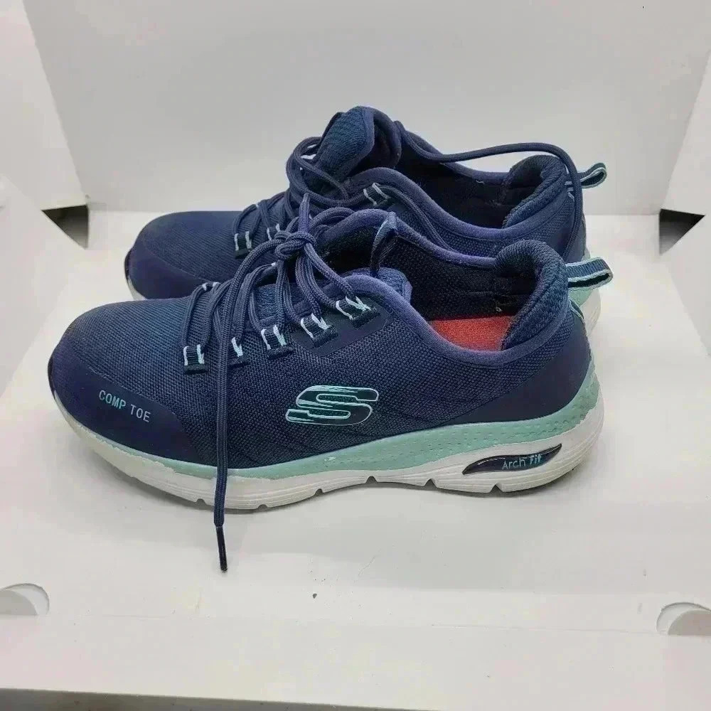 Skechers Comp Toe Arch Fit Slip Resistant Shoes Blue Sz 6.5 - Picture 2 of 9